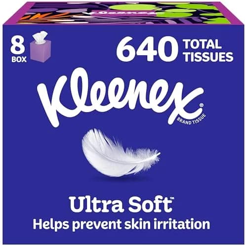 Kleenex Ultra Soft Facial Tissues Cube Boxes, 80 Tissues per Box (640 Total) | 3-Ply Softness for Sensitive Noses thumbnail 1