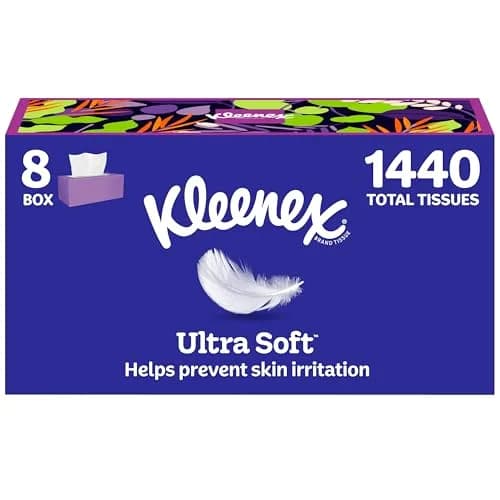 Kleenex Ultra Soft Facial Tissues, 8 Flat Boxes, 180 Tissues per Box | 3-Ply Softness for Irritation-Free Skin thumbnail 1