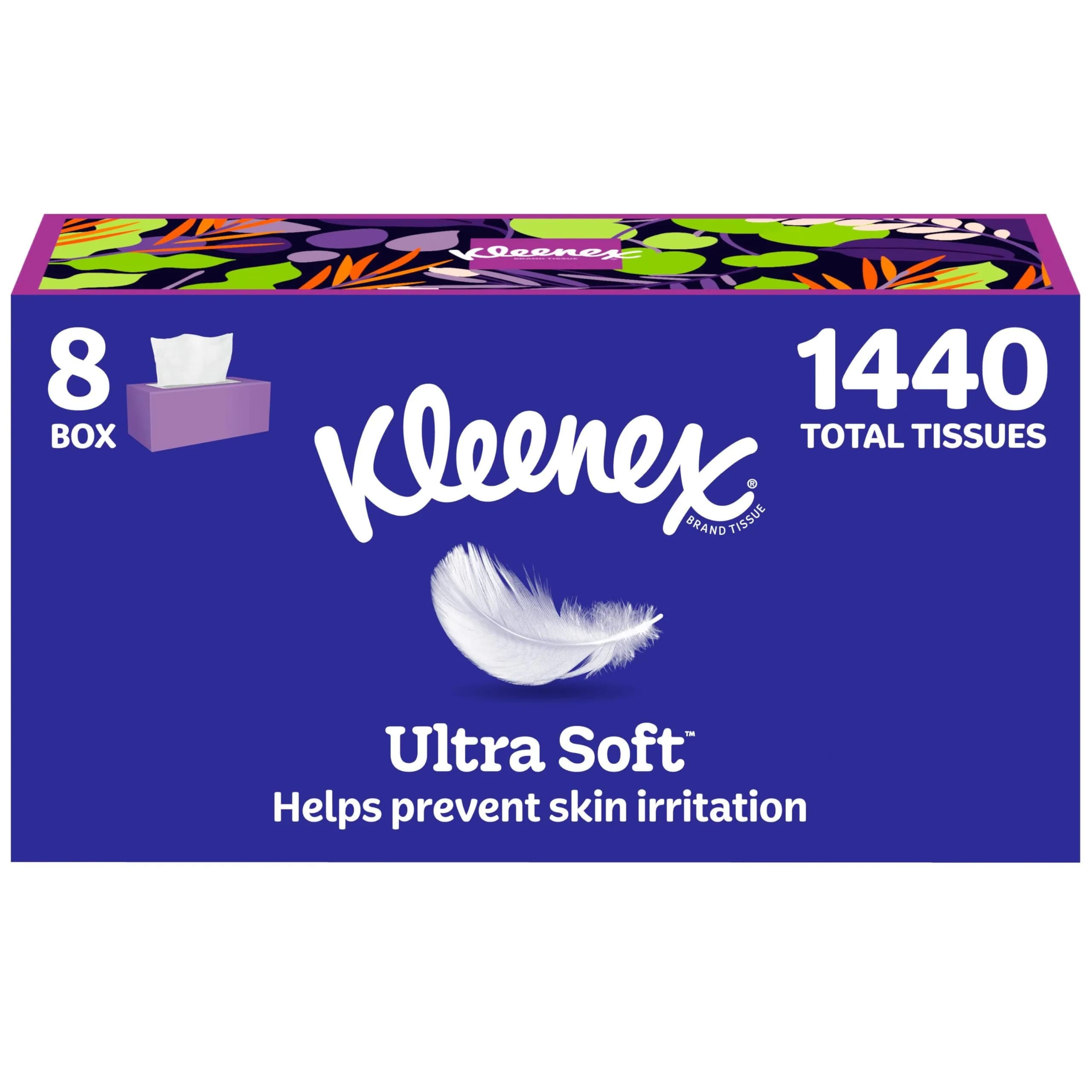 Kleenex Ultra Soft Facial Tissues, 8 Flat Boxes, 180 Tissues per Box | 3-Ply Softness for Irritation-Free Skin - main product image