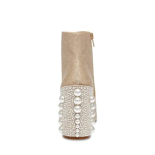 Betsey Johnson Kasey Fashion Boot, Gold, 6.5 | Pearl Encrusted Heel & Ankle-High Style thumbnail 5