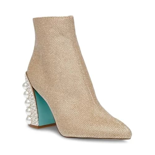Betsey Johnson Kasey Fashion Boot, Gold, 6.5 | Pearl Encrusted Heel & Ankle-High Style thumbnail 7