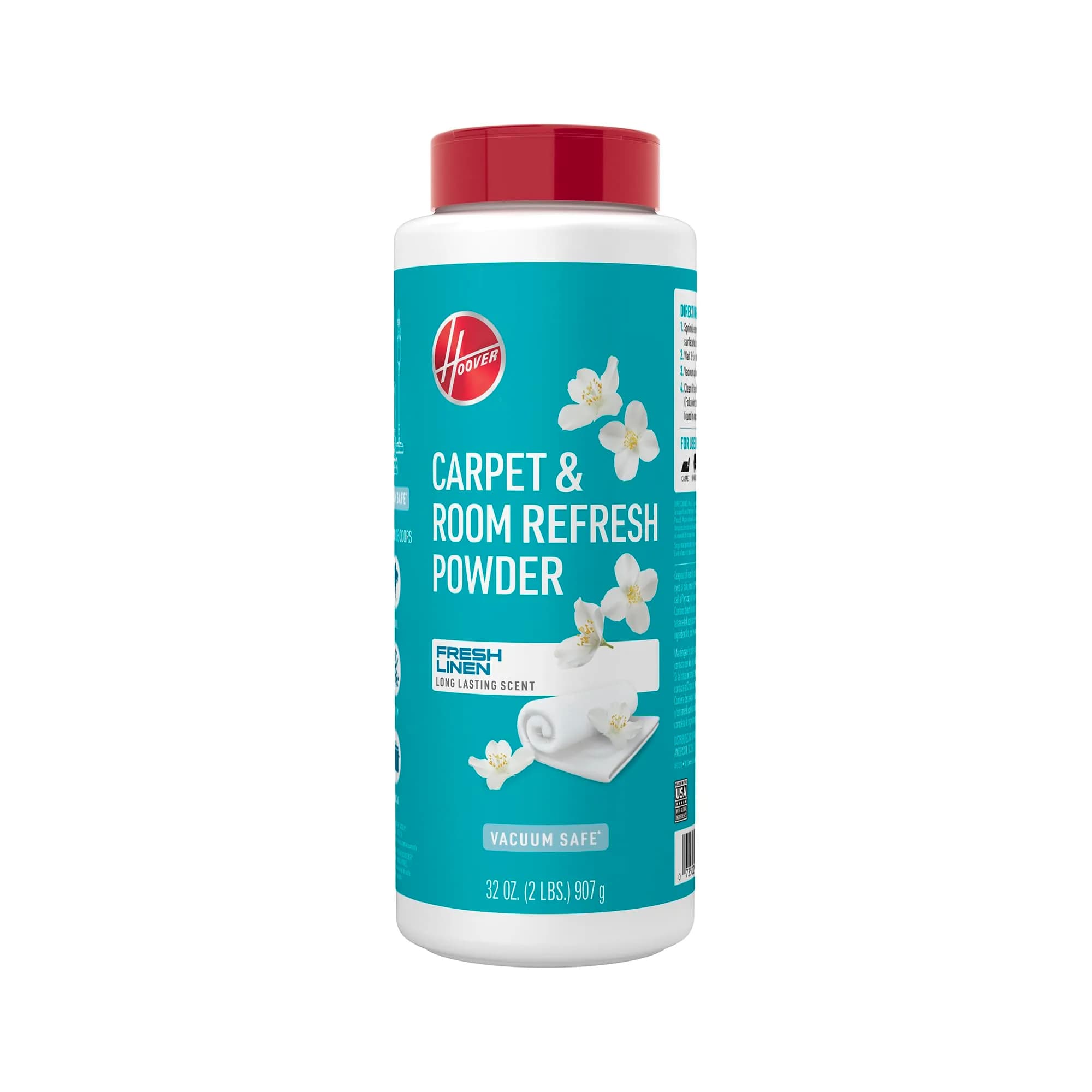 Hoover Carpet and Room Refresher Powder 32 oz (907 g) | Fresh Linen Scent, Vacuum Safe for Carpets, Rugs, Couches