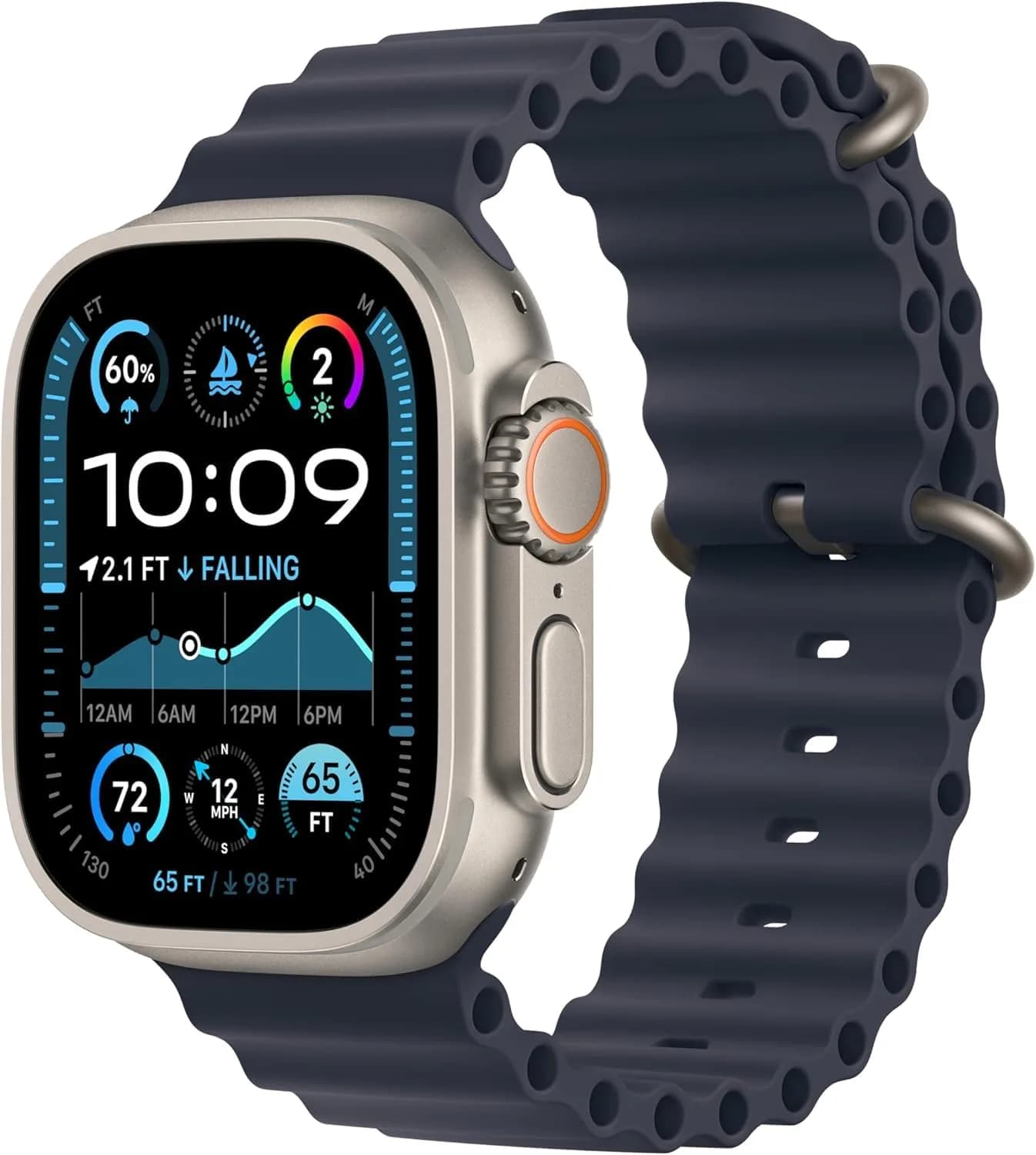 Apple Watch Ultra 2 [GPS + Cellular, 49mm] Titanium Case Blue Ocean Band | Rugged, Capable, Endurance Ready - main product image