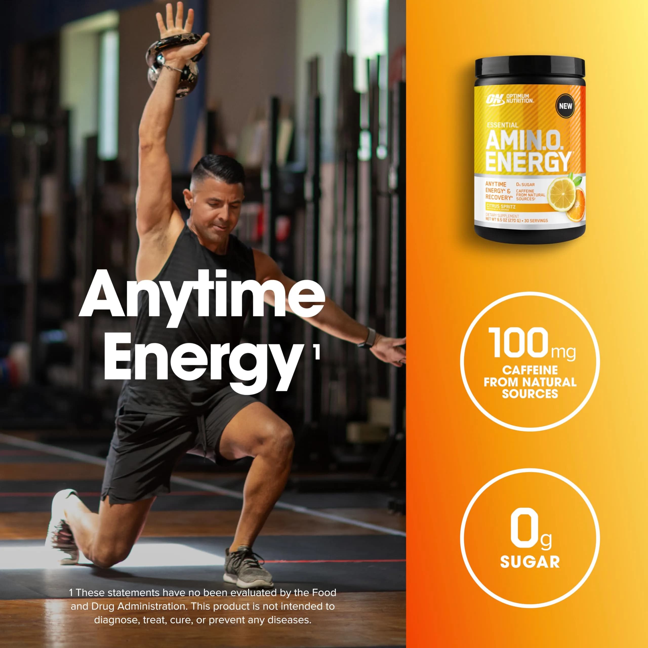 Optimum Nutrition Amino Energy Powder Citrus Spritz 269g (9.5 Oz) | BCAAs for Muscle Recovery & Energy Boost - view 5