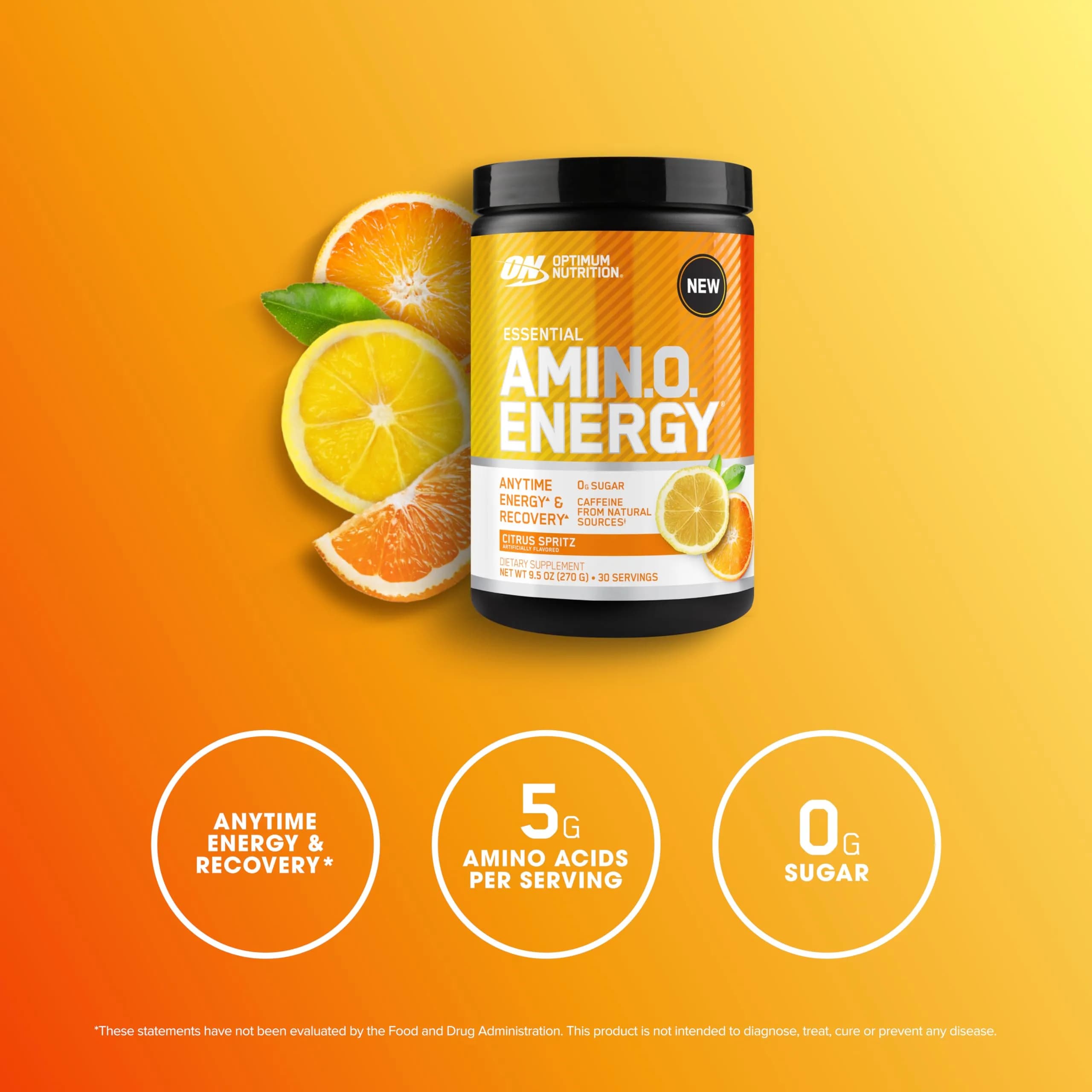 Optimum Nutrition Amino Energy Powder Citrus Spritz 269g (9.5 Oz) | BCAAs for Muscle Recovery & Energy Boost - view 4