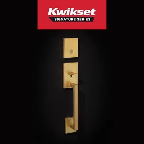 Kwikset San Clemente Entry Handleset with SmartKey Deadbolt, Satin Brass | Grade 1 BHMA Certified Security thumbnail 2