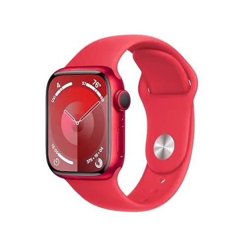 Apple Watch Series 9 [GPS, 45mm] Silver Aluminum Case with Winter Blue Sport Loop | Carbon Neutral Smartwatch — Red