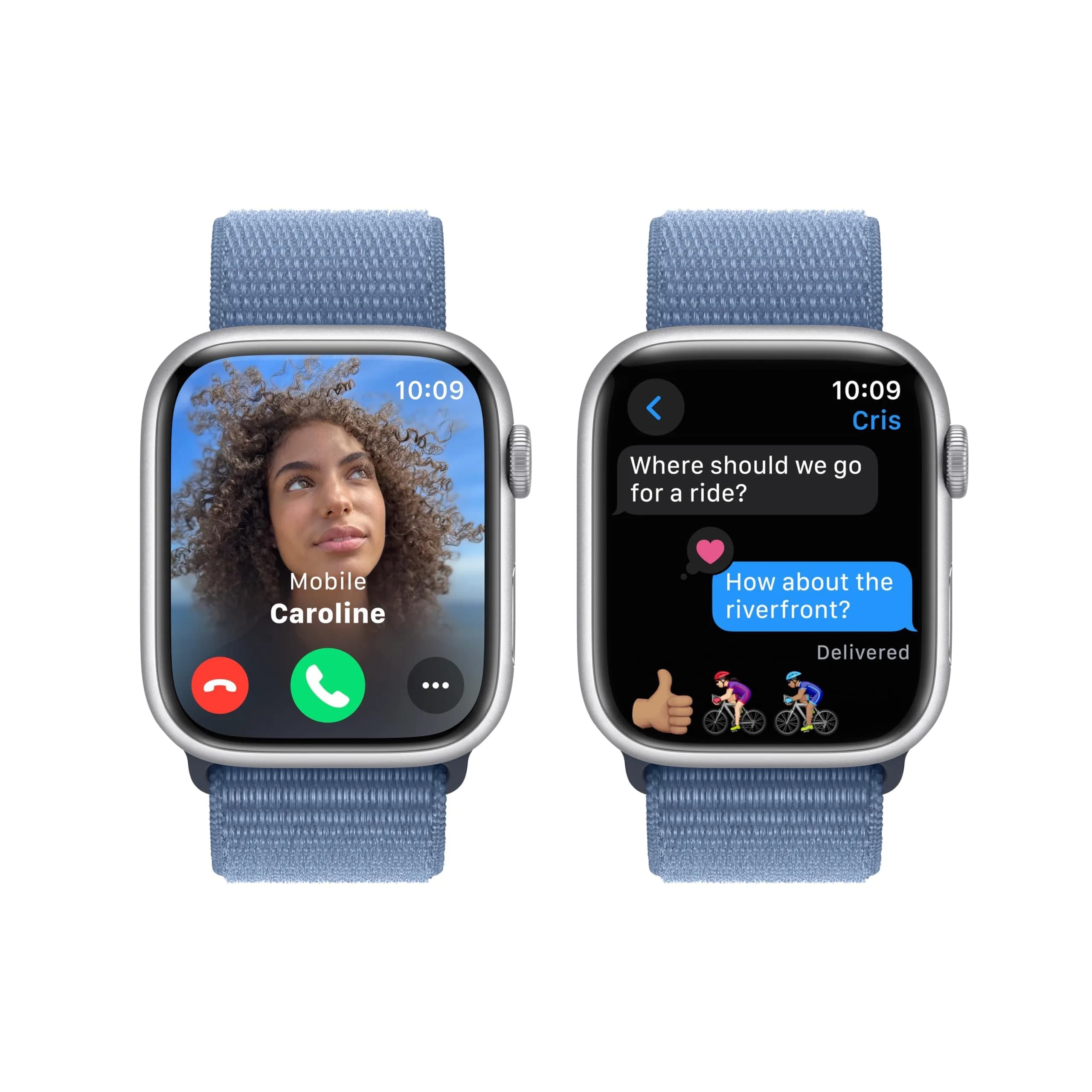 Apple Watch Series 9 [GPS, 45mm] Silver Aluminum Case with Winter Blue Sport Loop | Carbon Neutral Smartwatch - view 4