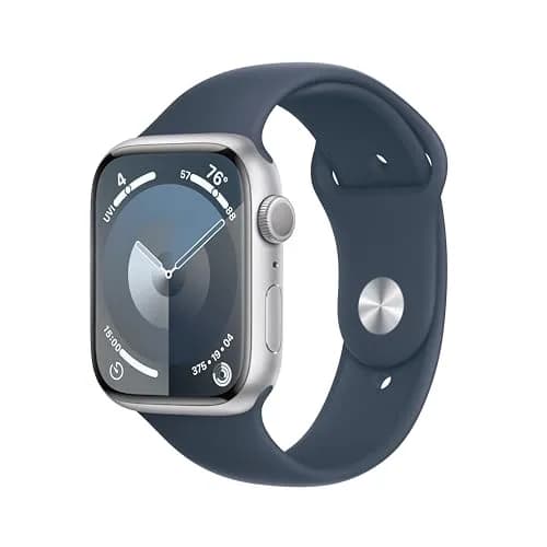 Apple Watch Series 9 [GPS 45mm] Silver Aluminum Case with Storm Blue Sport Band S/M | Superbright Display & Magic Gesture Control - main product image