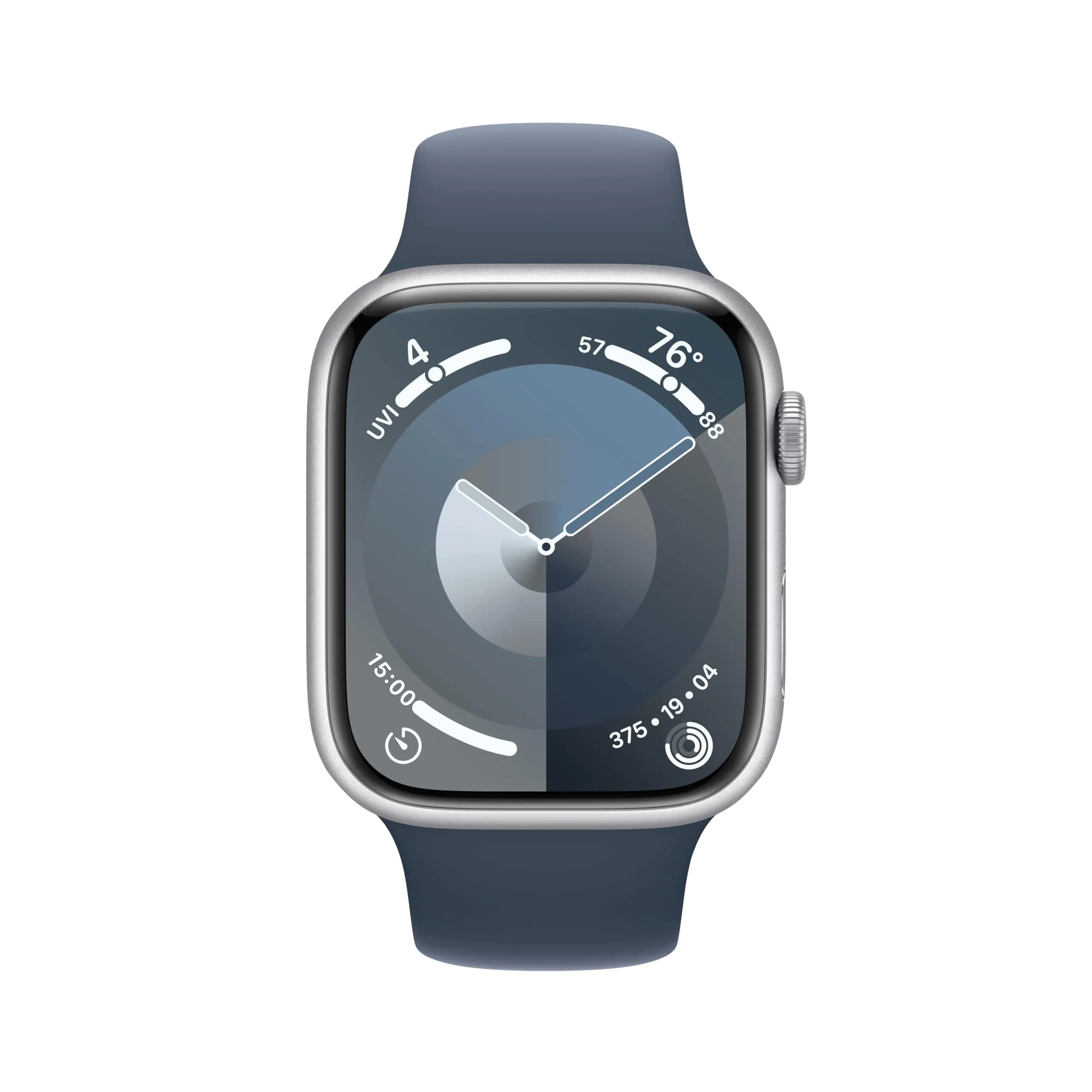Apple Watch Series 9 [GPS 45mm] Silver Aluminum Case with Storm Blue Sport Band S/M | Superbright Display & Magic Gesture Control - view 2