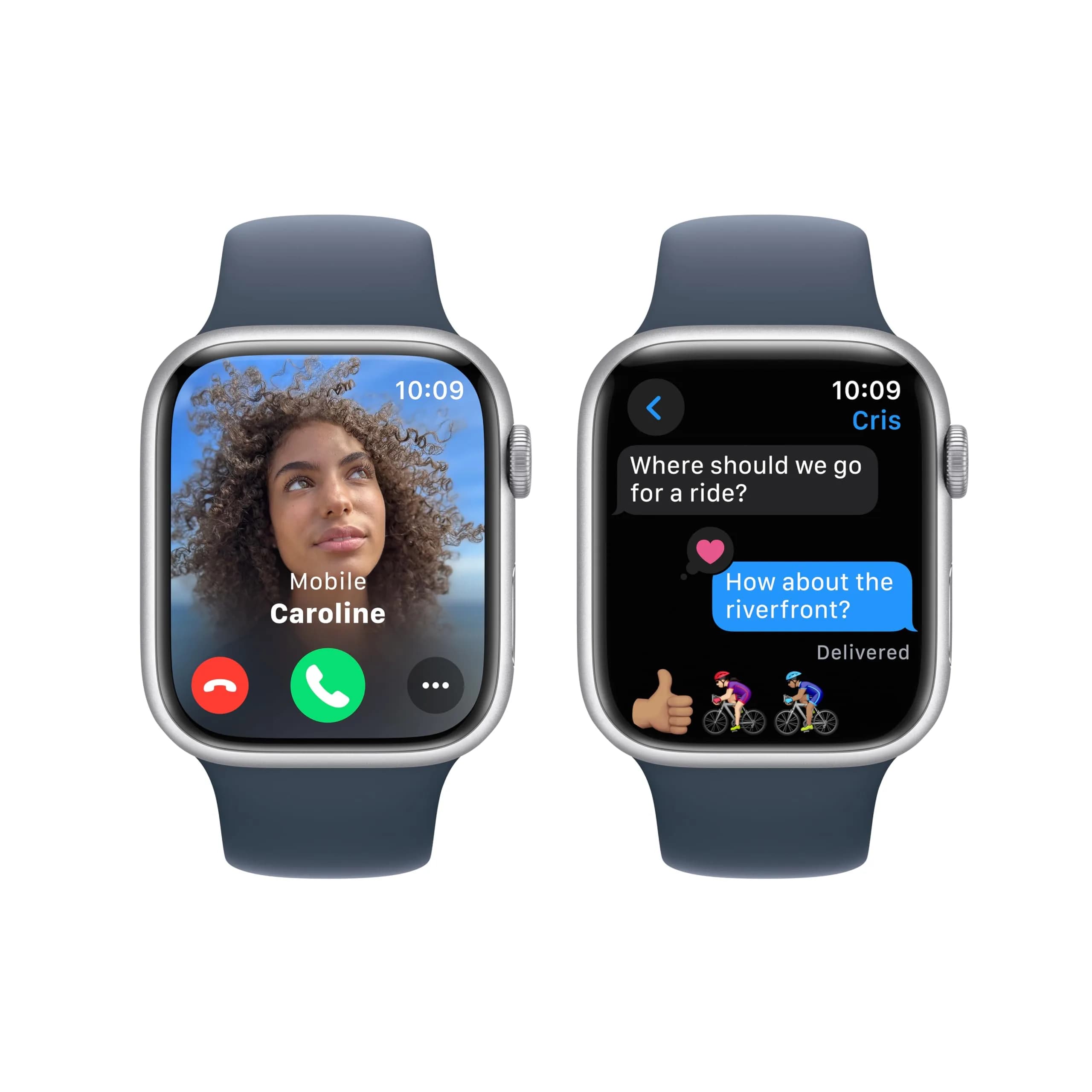 Apple Watch Series 9 [GPS 45mm] Silver Aluminum Case with Storm Blue Sport Band S/M | Superbright Display & Magic Gesture Control - view 4