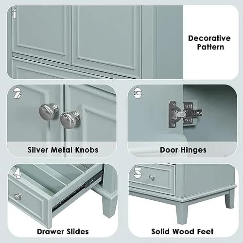 Acosure 30" Bathroom Vanity with Sink Combo, Doors & Drawer, Solid Wood, Green thumbnail 4