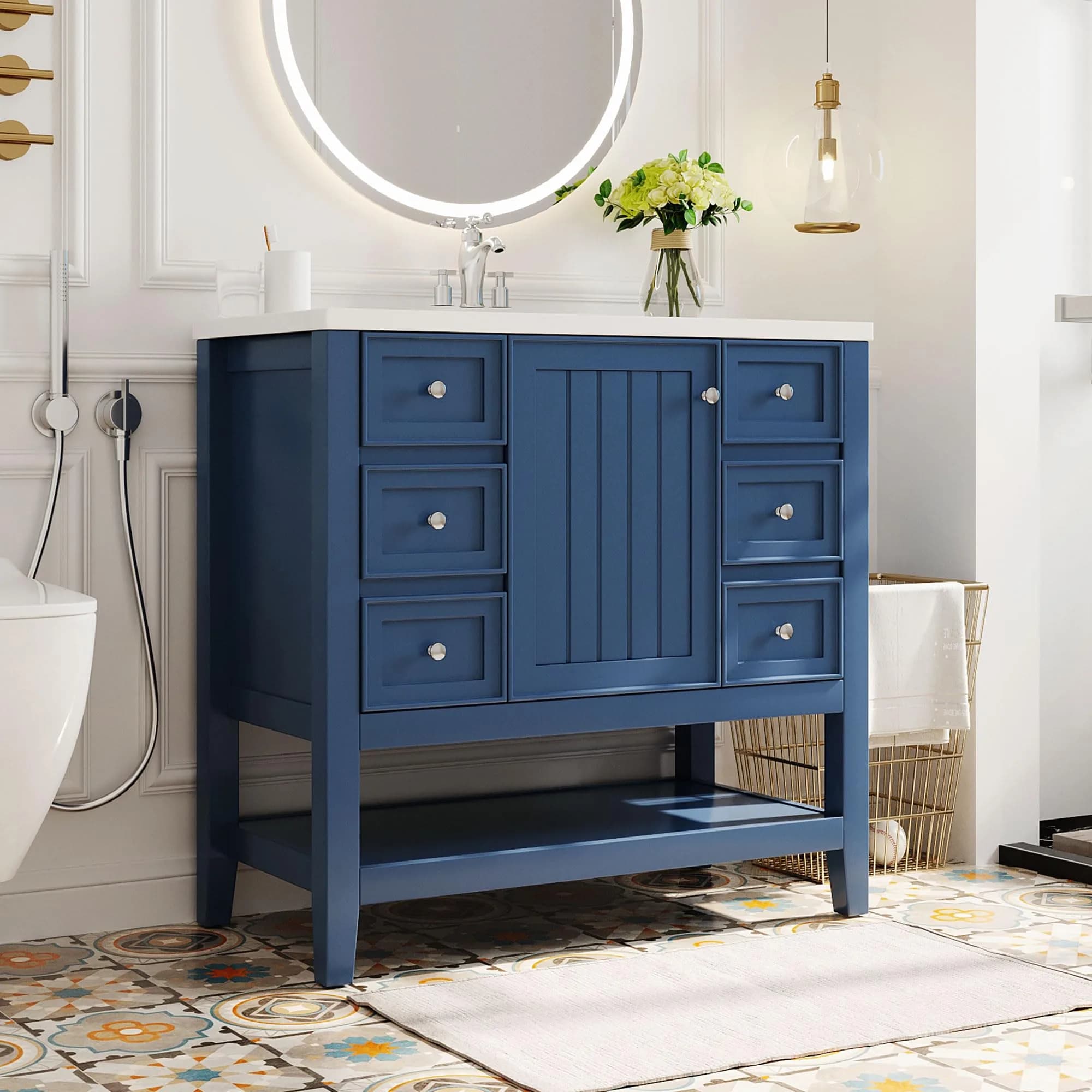 Acosure 36" Bathroom Vanity with Sink Combo | Modern Solid Wood Cabinet with Adjustable Shelf