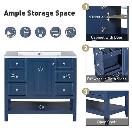 Acosure 36" Bathroom Vanity with Sink Combo | Modern Solid Wood Cabinet with Adjustable Shelf thumbnail 5