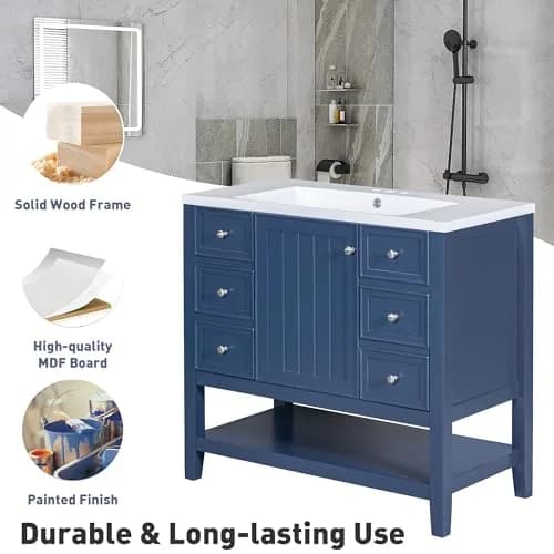 Acosure 36" Bathroom Vanity with Sink Combo | Modern Solid Wood Cabinet with Adjustable Shelf thumbnail 7