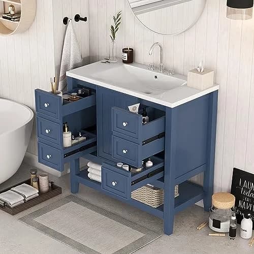Acosure 36" Bathroom Vanity with Sink Combo | Modern Solid Wood Cabinet with Adjustable Shelf thumbnail 2
