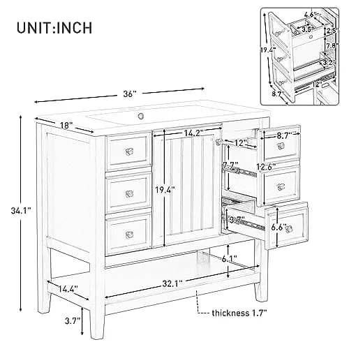 Acosure 36" Bathroom Vanity with Sink Combo | Modern Solid Wood Cabinet with Adjustable Shelf thumbnail 3