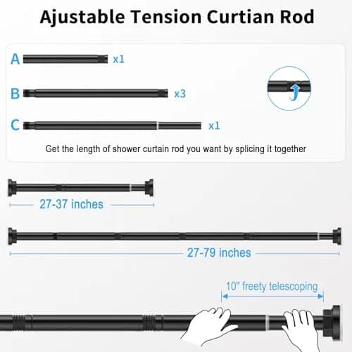 FOJELD Shower Curtain Rod 27-79 Inches | Adjustable Tension No Drilling, Rustproof, Heavy Duty (en_US) thumbnail 7