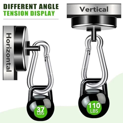 E BAVITE Heavy Duty Magnetic Hooks with Carabiner, 110 LBS Capacity, Black, 12 Pack | Industrial Grade Neodymium Magnets thumbnail 4