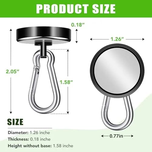 E BAVITE Heavy Duty Magnetic Hooks with Carabiner, 110 LBS Capacity, Black, 12 Pack | Industrial Grade Neodymium Magnets thumbnail 2