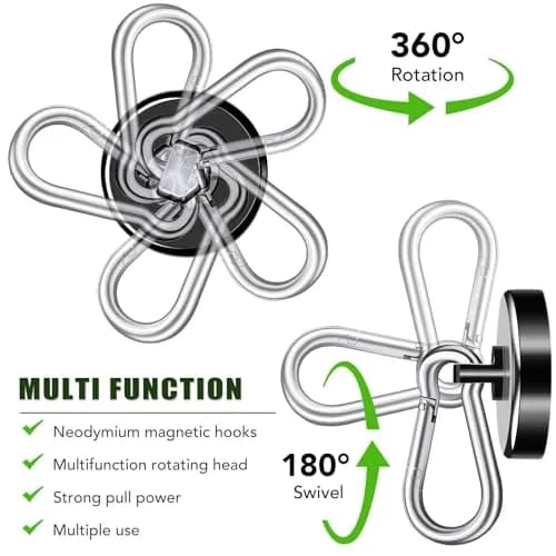 E BAVITE Heavy Duty Magnetic Hooks with Carabiner, 110 LBS Capacity, Black, 12 Pack | Industrial Grade Neodymium Magnets thumbnail 3