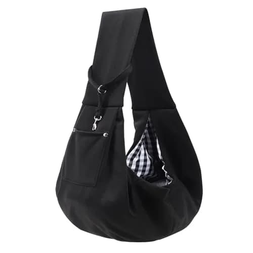ARZQUT Small Pet Carrier Sling Bag with Storage Pocket & Safety Buckle, Black, 53cm (21") | Breathable Cotton for Dogs & Cats thumbnail 1