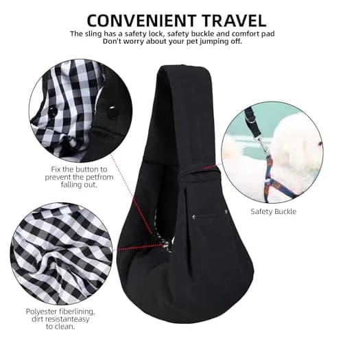 ARZQUT Small Pet Carrier Sling Bag with Storage Pocket & Safety Buckle, Black, 53cm (21") | Breathable Cotton for Dogs & Cats thumbnail 4