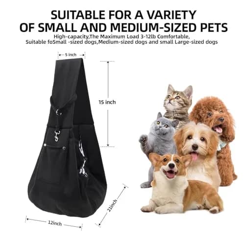 ARZQUT Small Pet Carrier Sling Bag with Storage Pocket & Safety Buckle, Black, 53cm (21") | Breathable Cotton for Dogs & Cats thumbnail 5