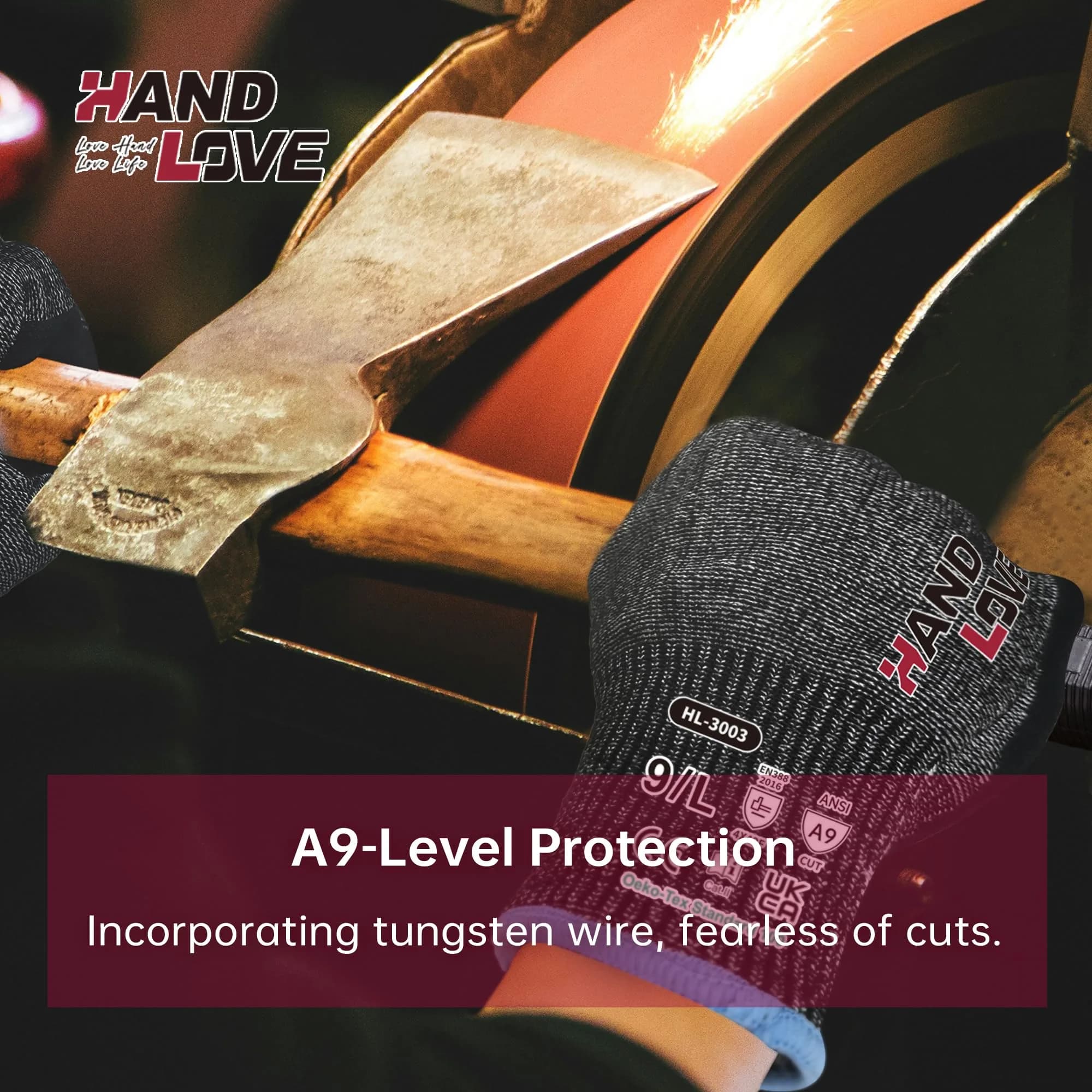 HandLove Cut Resistant Gloves – ANSI A7 Safety Work Gloves | Sandy Nitrile, Anti-Slip, Touchscreen, Durable, PFAS Free, Blue, 6Pairs, L thumbnail 7