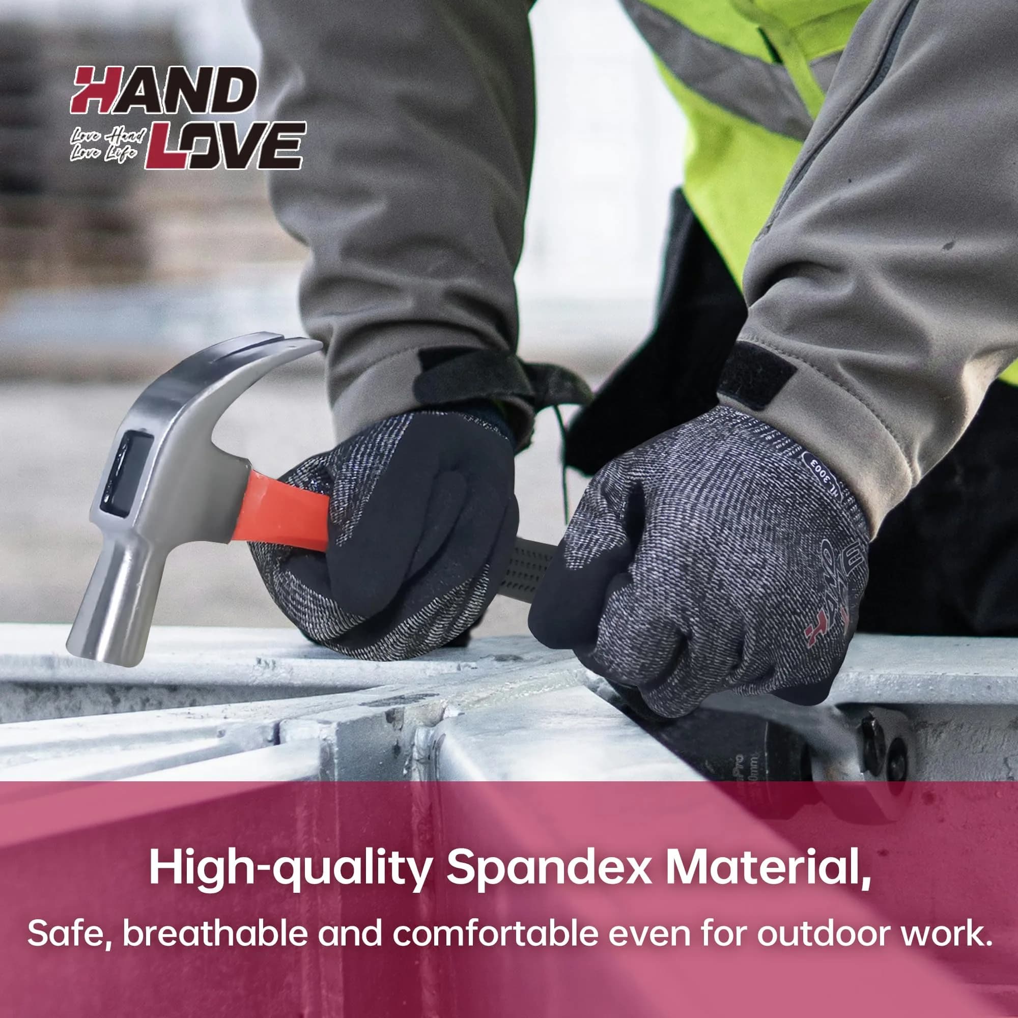 HandLove Cut Resistant Gloves – ANSI A7 Safety Work Gloves | Sandy Nitrile, Anti-Slip, Touchscreen, Durable, PFAS Free, Blue, 6Pairs, L thumbnail 8