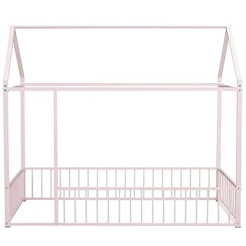 Brisca Twin Size Metal Bed with Roof | Kids & Teens House Bed, Pink, 77.56"L x 40.55"W x 69.66"H thumbnail 4