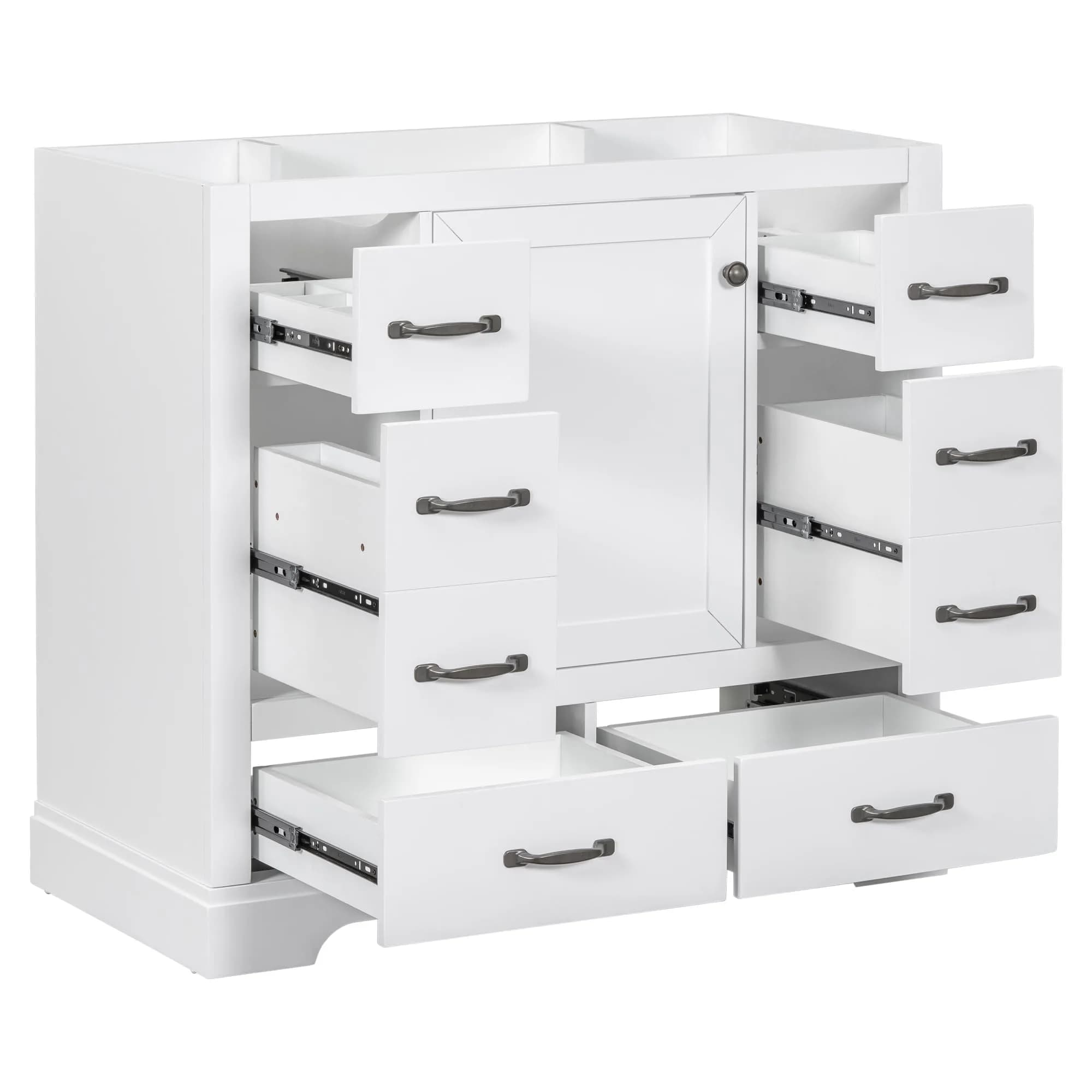 Brisca 36" Bathroom Vanity Without Sink | Modern White Freestanding Cabinet with 6 Drawers — White-1