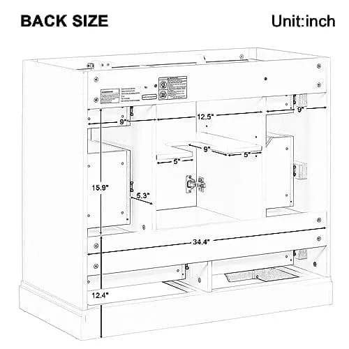 Brisca 36" Bathroom Vanity Without Sink | Modern White Freestanding Cabinet with 6 Drawers thumbnail 4