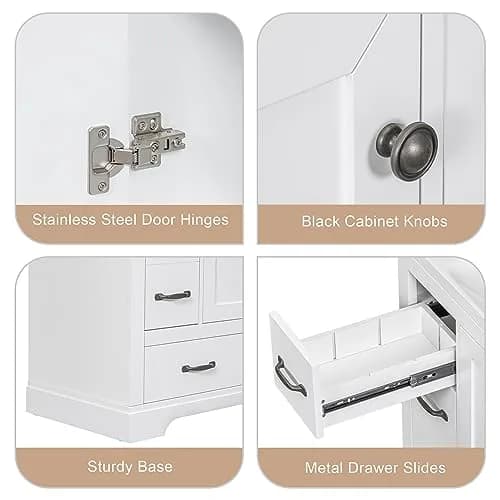 Brisca 36" Bathroom Vanity Without Sink | Modern White Freestanding Cabinet with 6 Drawers thumbnail 6