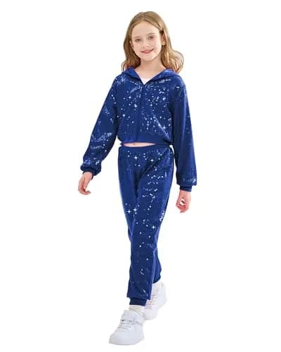 LOLANTA Girls Sequin Costume Jacket and Pants (Royal blue, 10-11Y) | Dazzling Sequin Dance Outfit for Girls thumbnail 1