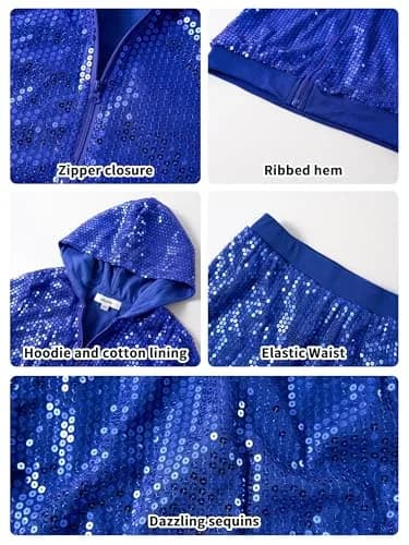 LOLANTA Girls Sequin Costume Jacket and Pants (Royal blue, 10-11Y) | Dazzling Sequin Dance Outfit for Girls thumbnail 2