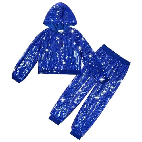 LOLANTA Girls Sequin Costume Jacket and Pants (Royal blue, 10-11Y) | Dazzling Sequin Dance Outfit for Girls thumbnail 3