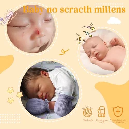 Pro Goleem Baby Mittens 3-Pack | Soft Breathable Cotton for Newborns 0-6M thumbnail 4