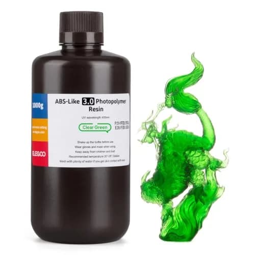 ELEGOO ABS-Like 3.0 3D Printer Resin Clear Green 1000g (1kg) | High Strength & Toughness for Mechanical Parts thumbnail 1