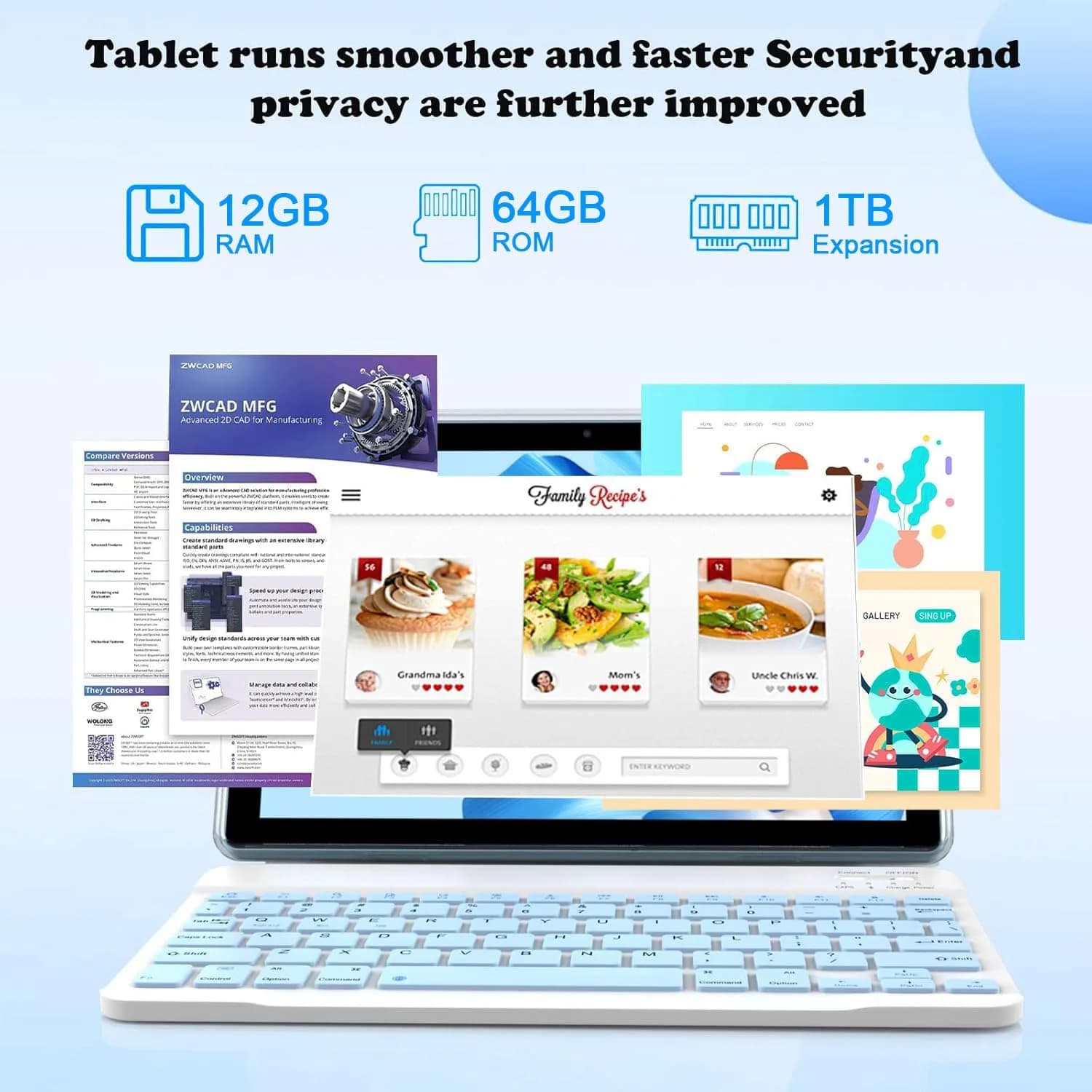 IWEGGO Android 15 Tablet 10.1 Inch 12GB RAM 64GB ROM 1TB Expandable | 2-in-1 with Keyboard, Mouse, Stylus, Case - view 3