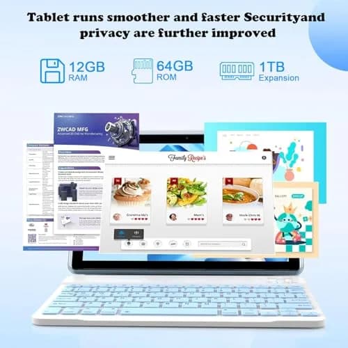 IWEGGO Android 15 Tablet 10.1 Inch 12GB RAM 64GB ROM 1TB Expandable | 2-in-1 with Keyboard, Mouse, Stylus, Case thumbnail 3