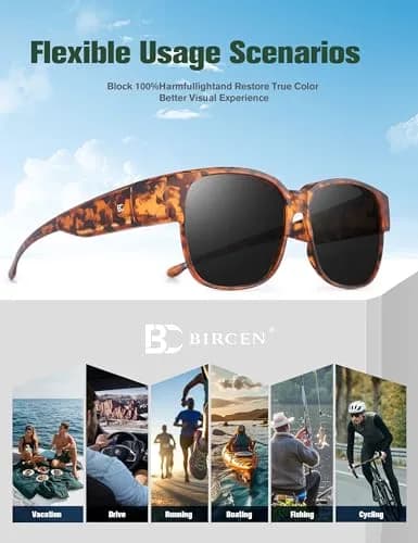 BIRCEN Polarized Fit Over Sunglasses for Men & Women | 21.5g TR90 Frame, 58mm Lens Width thumbnail 6