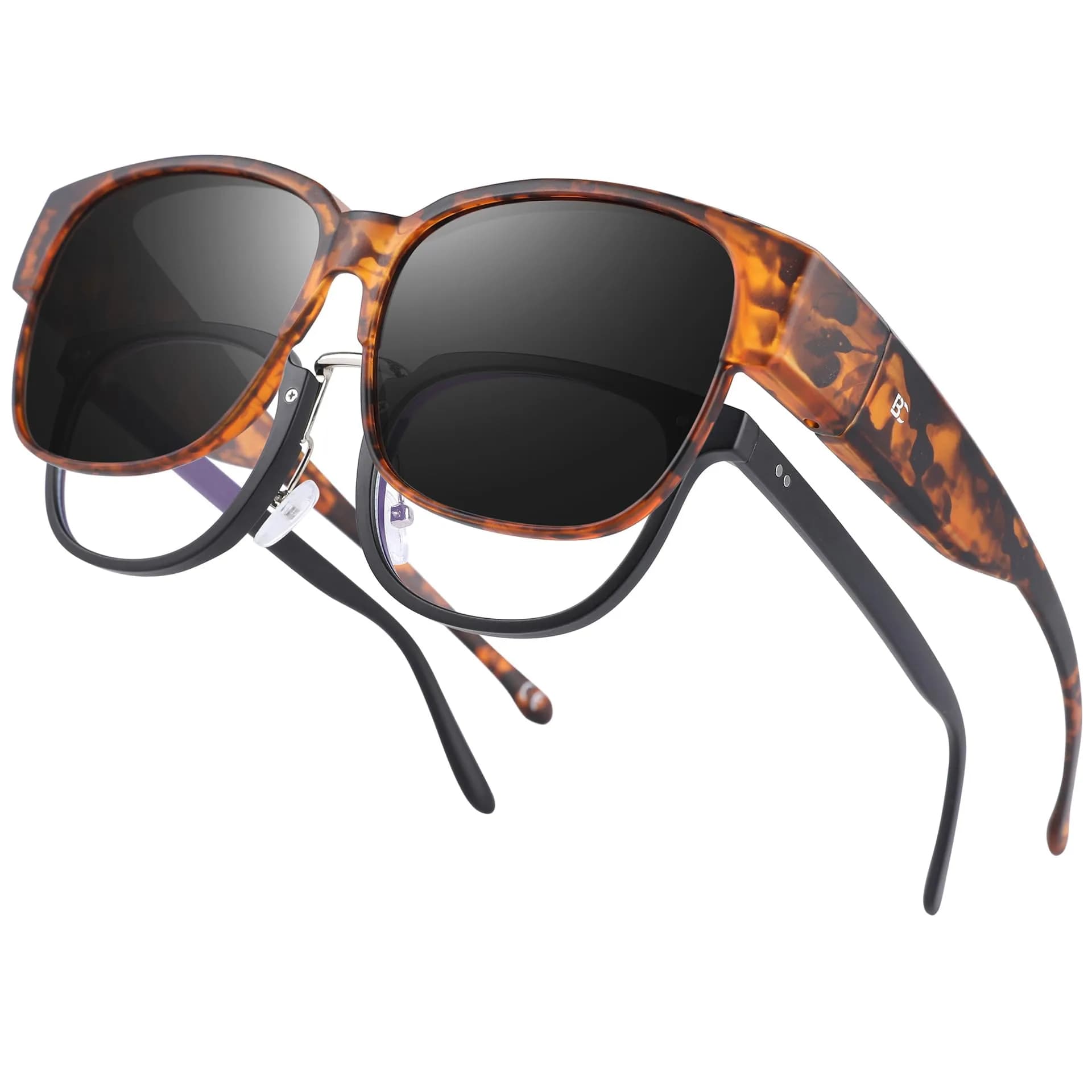 BIRCEN Polarized Fit Over Sunglasses for Prescription Glasses - TR90 Frame, UV Protection, 58mm Lens Width — C-brownblack-c10