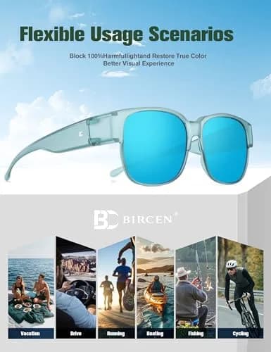 BIRCEN Polarized Fit Over Sunglasses with TR90 Frame, Blue Lens, Standard Size | Wear Over Prescription Glasses thumbnail 6