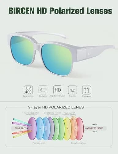 BIRCEN Polarized Fit Over Sunglasses for Prescription Glasses, TR90 Frame, 58mm Lens | UV Protection Wrap Around Shades thumbnail 5