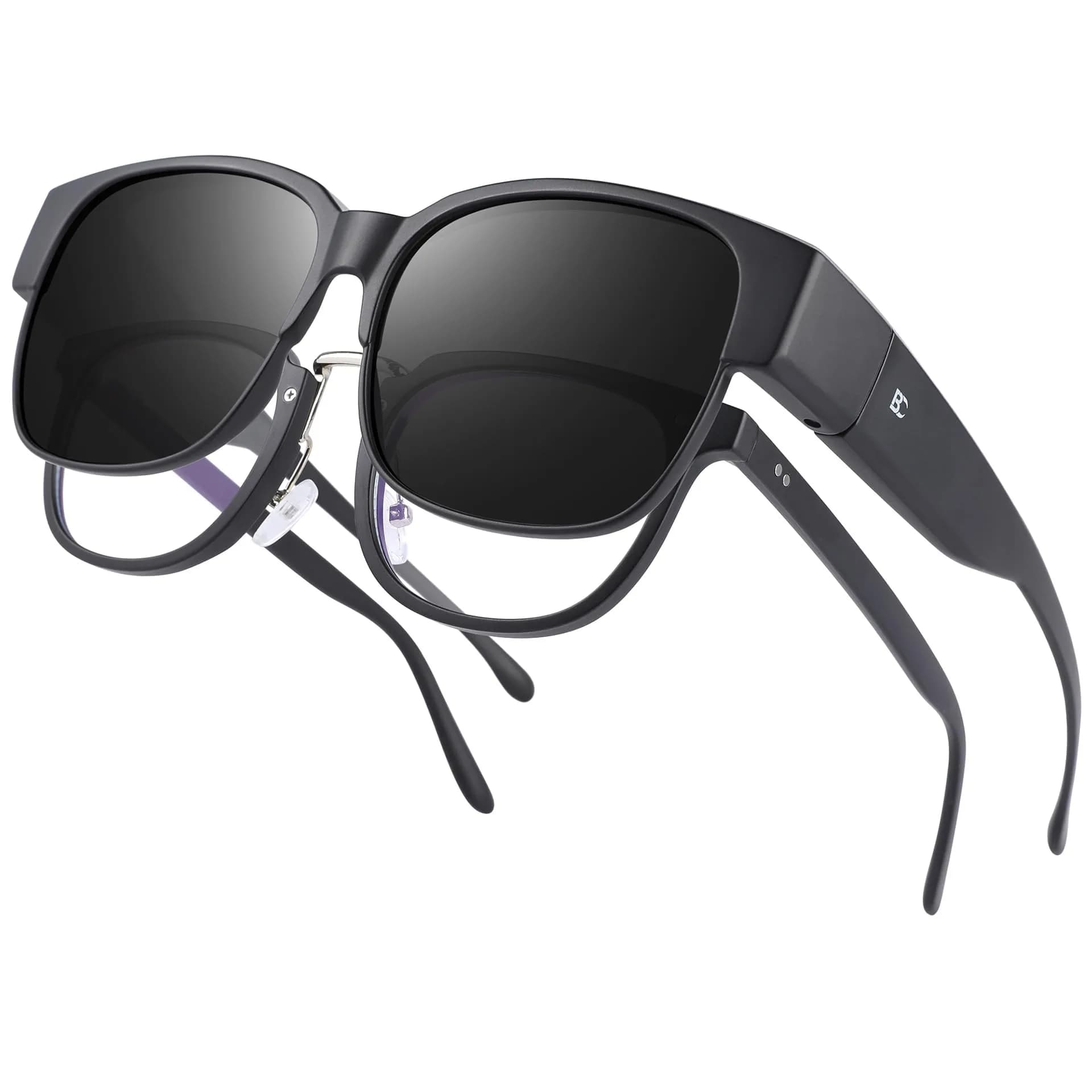 BIRCEN Polarized Fit Over Sunglasses for Prescription Glasses - TR90 Frame, UV Protection, 58mm Lens Width — A-black Black