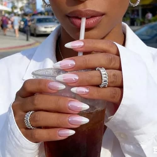 FJSMTOPl Press On Nails Almond Fake Nails French Tip 24Pcs | Reusable Acrylic Nails for Women thumbnail 2