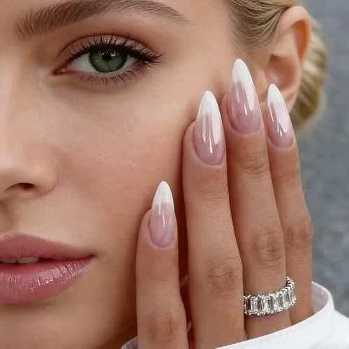FJSMTOPl Press On Nails Almond Fake Nails French Tip 24Pcs | Reusable Acrylic Nails for Women thumbnail 3