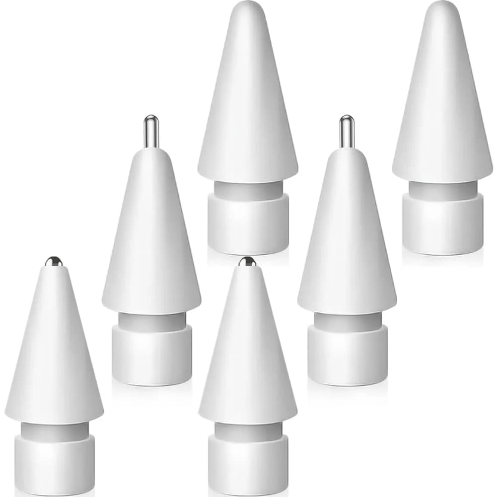 SIXFU Replacement Tips for Apple Pencil, Mix Metal Tips for Apple Pencil 2nd Gen/1st Gen/USB C/Pro, 4 Pack | Precise Control & Wear-Resistant — White 6 PCS (2 Replacement+2 Pen Like+2 Metal Point)