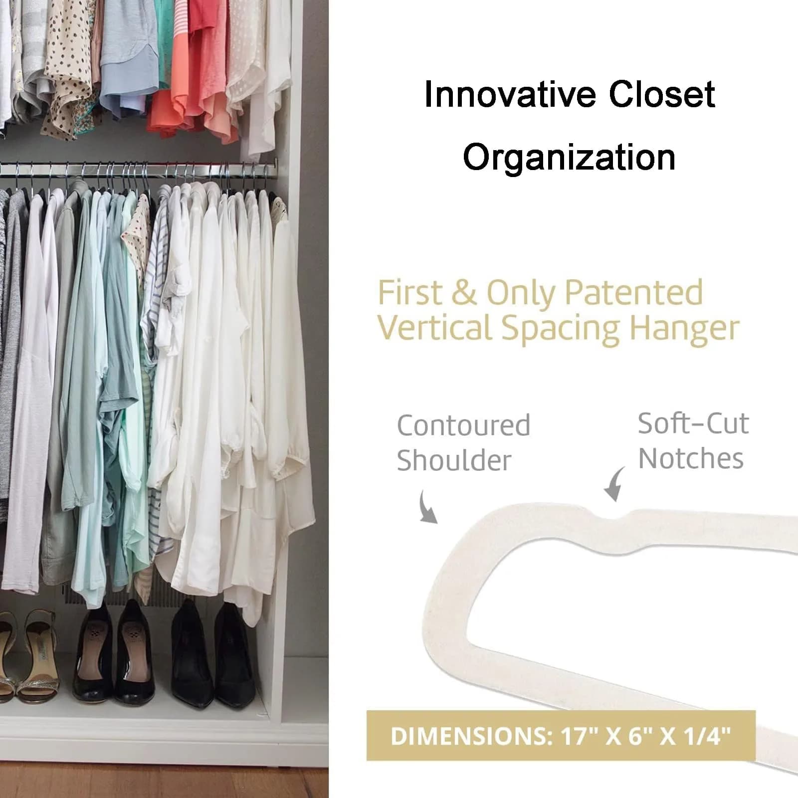 CUTSKY Velvet Hangers 50 Pack, Ultra Slim & Short Neck Hanger, 360 Swivel Hook, Space Saving Durable Non-Slip Felt Hangers, Beige B (43cm x 15cm x 0.6cm) - view 7